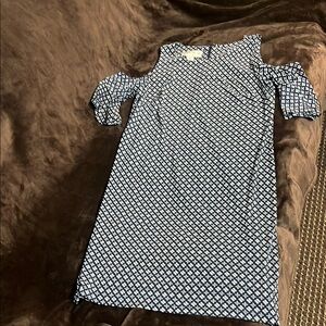 Navy and white cold shoulder dress